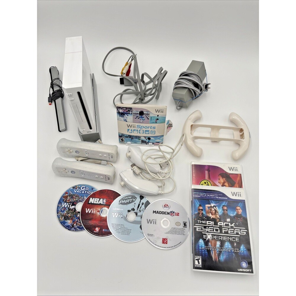 Nintendo Wii RVL-001 White Console Bundle W/All Cables 7 Games Wii Sports Tested